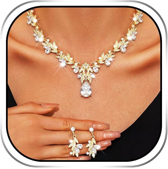 Sixexey Bridal Wedding Jewelry Set Crystal Rhinestone Neck Jewelry Prom Costume Jewelry Necklace for Women