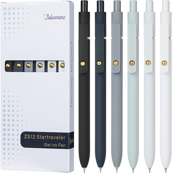 Ddaowanx 6 Pcs 0.5mm Quick Dry Black Ink Fine Point Gel Pens, Modern Office School Supplies for Women (6Pcs Black White Gray, Black)