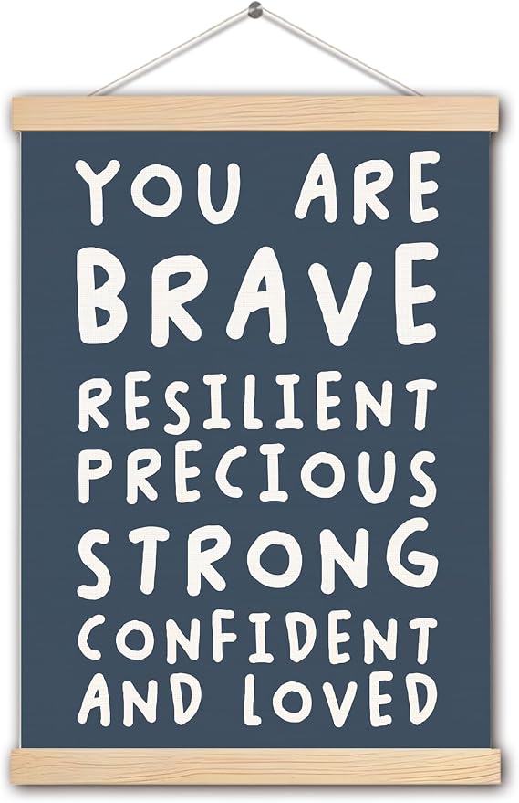 TAZSWDMM Navy Blue Positive Affirmations Poster Wall Art Framed,You Are Brave Inspirational Motivational Poster Wall Art Framed for Boy Kids Girls Nursery Bedroom Playroom Home,12x16 Inch