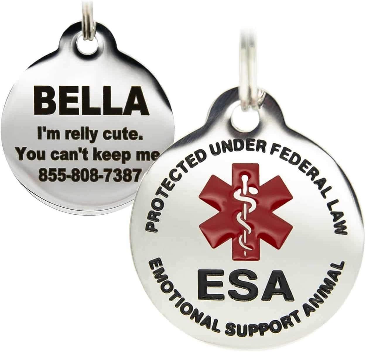 Engraved Emotional Support Animal ESA Personalized with 4 Lines of Custom Engraved ID Stainless Steel Enameled Small