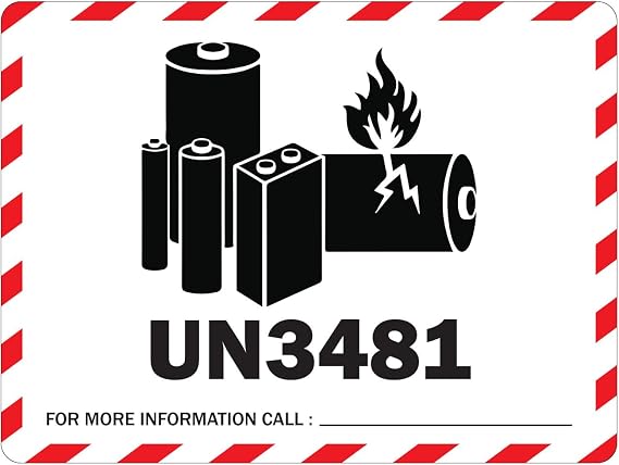 UN3481 Lithium Ion Battery Warning Label, 4 x 3 Inch, 300 Labels