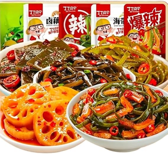 Kelp Sheets, Cold Side Dish, Spicy Snacks,Lotus Root Slices,Mala Latiao,Pure Vegetarian,Leisure Food, Delicious Chinese Snack Gift (20bags)