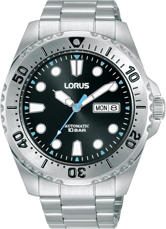 LORUS Men's Analogue Automatic Watch with Stainless Steel Strap, Silver/Black