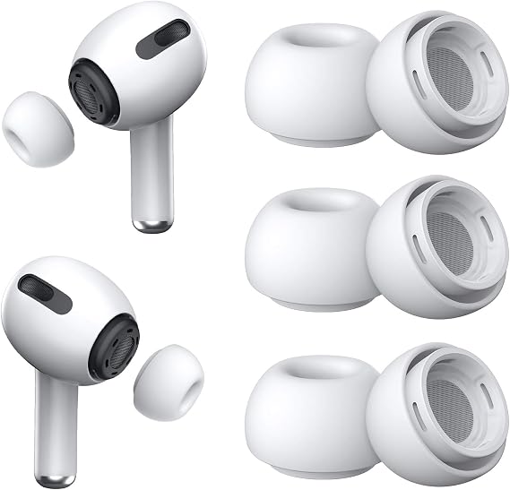 Replacement Earplugs for Airpods Pro with Noise Reduction Hole 3 Pairs Silicone Earbuds for Airpods Pro with Portable Storage Box and Fits Charging Case (Medium White)