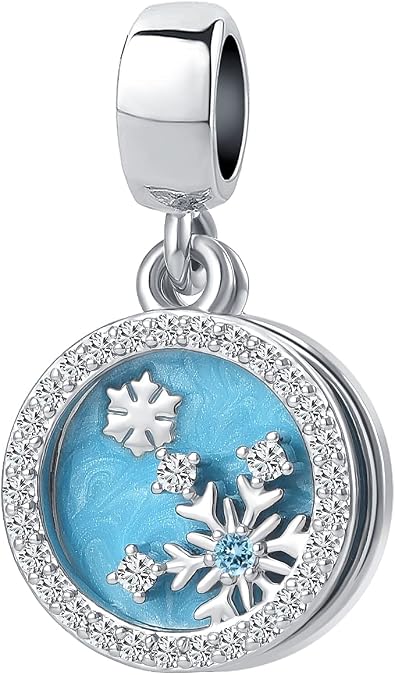 Snowflake Winter Dangle Charm Christmas Green Enamel Dangle Bead for Pandora Bracelet