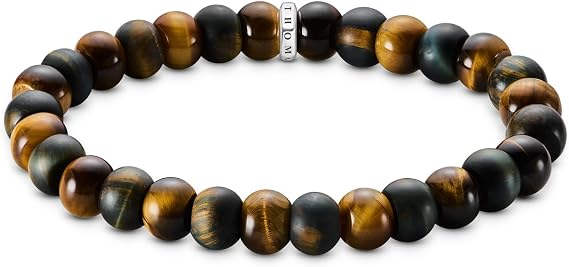 Thomas Sabo Stretch-Armband Obsidian und Tigerauge Beads Armband Gravur