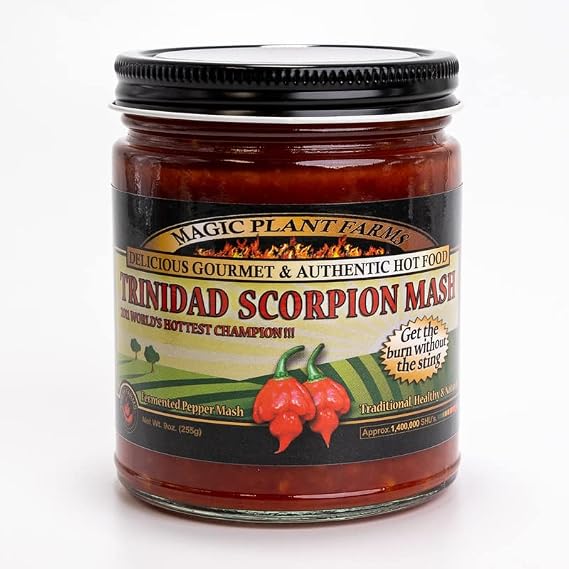 Red Trinidad Scorpion Pepper Butch T Mash by Magic Plant - 9 oz, 1.2M-2M SHUs, Fermented Hot Pepper Chili Mash, Fruity Tangy Flavor for Hot Sauce, Hot Honey, Spicy Mayo, Chili Sauce & Pepper Sauce