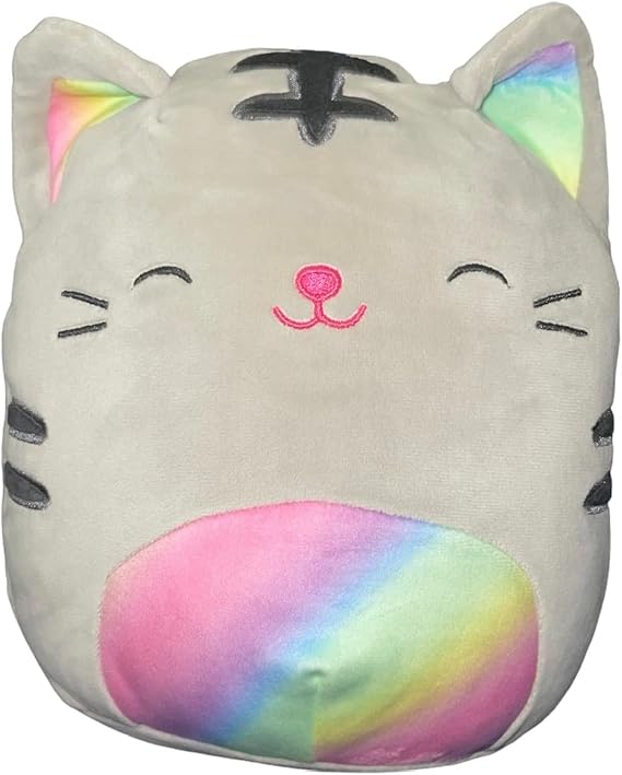 Squishmallow Official Kellytoy Plush Pets Squad Dogs Cats Bunnies Frogs Squishy Soft Plush Toy Animals (Gray, Tally Tabby Cat (Rainbow Belly/Ears), 8 Inch)