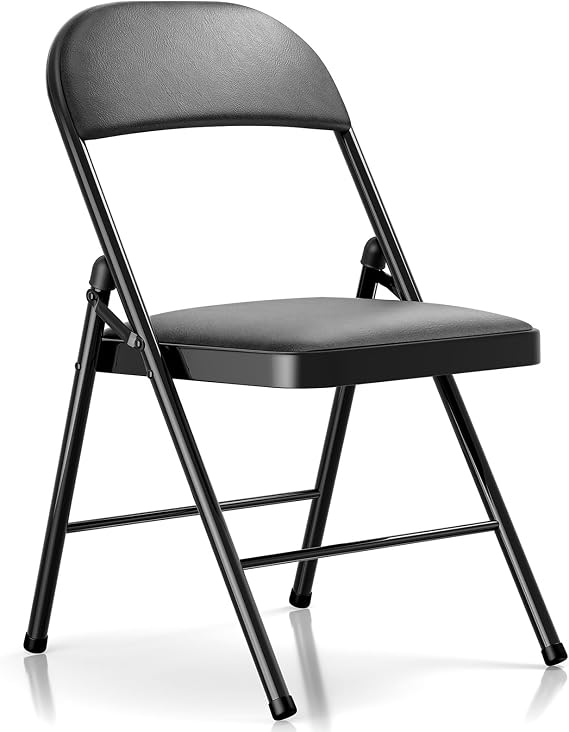 1 Pack Folding Chairs with Cushion Padded - Metal Chairs w/Comfortable Seats and Durable Steel Frame Foldable Chair for Indoor Outdoor Wedding, Party, Backyard & Office Events (Black, 1 Pack)