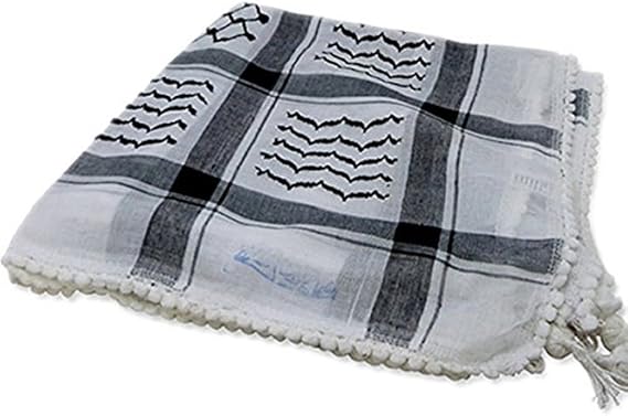 Original Arab Keffiyeh Military Shemagh 100% Cotton Neck Scarf Wrap Made in Palestine for Men and Women Black/White