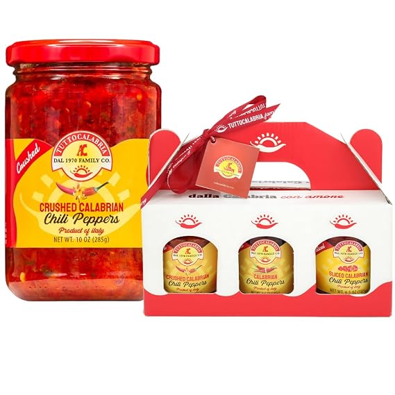 TuttoCalabria, Crushed Calabrian Chili Pepper (10 oz) & Variety 3 Pack, Crushed, Sliced, Calabrian Chili Pepper Gift Set (3 Pack X 6.5oz)