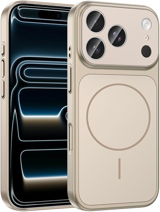 Apple iPhone 17 Pro Uyumlu Kılıf, Entegre Cam Lens Korumalı, Magsafe Şarj Destekli, Sert PC Kapak, Gold