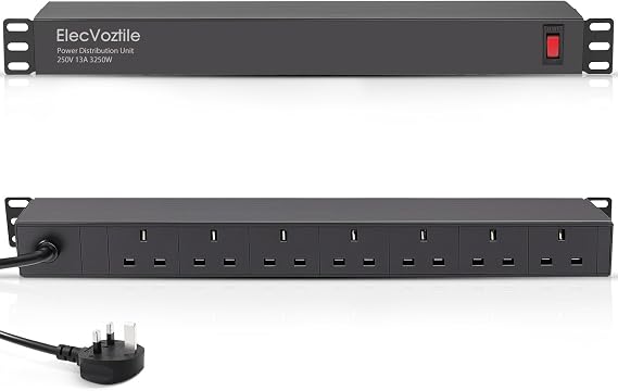 7 Way Rack Mount PDU Power Strip, 13A, Rear Sockets