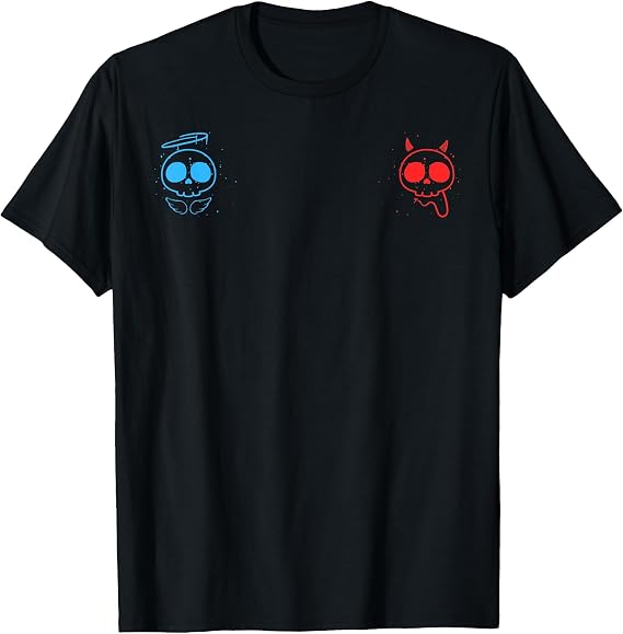 Good and Evil Angel Devil Skull Shoulder Temptation Struggle T-Shirt