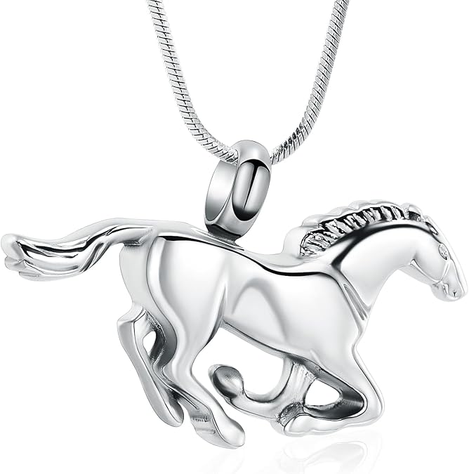 Minicremation Running Horse Shape Urn Pendant Cremation Ashes Jewelry Urn Necklace for Ashes Stainless Steel Funeral Keepsake Necklace