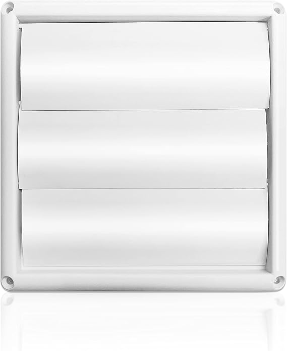 Tech Drive Vent Louvered Outdoor Dryer Vent Cover for Exterior Wall Vent Hood Outlet Airflow Vent, 6 Inch duct Hood for Exhaust Ventilation, cap cover plate size is 8inch x 8inch,White