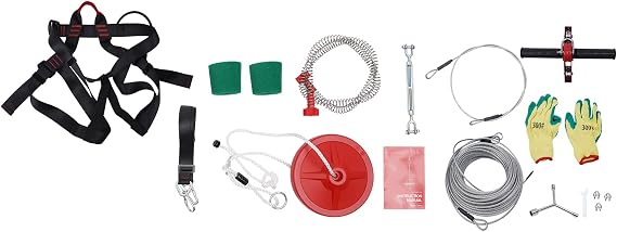160FT Zipline Kit for Kids, Outdoor Quick Setup Zipline Swing, Include Stainless Steel Spring Brake Safety Belt and Seat, for Kids Playground Entertainment