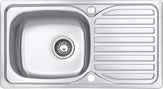 JASSFERRY Stainless Steel Kitchen Sink 1.0 Single Bowl Topmount Reversible Drainer Draining Board with Waste, 800 x 440 mm