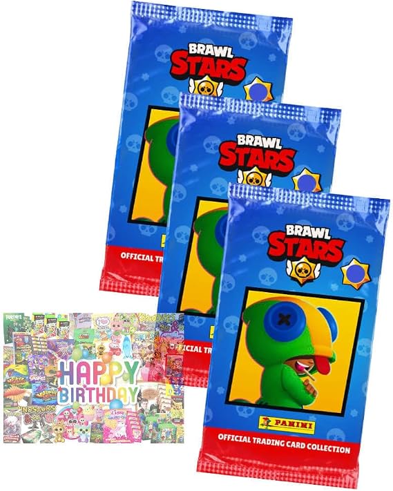 Bundle with Brawl Stars Cards Series 1 - Trading Cards - 3 Boosters + Exclusive Birthday Card