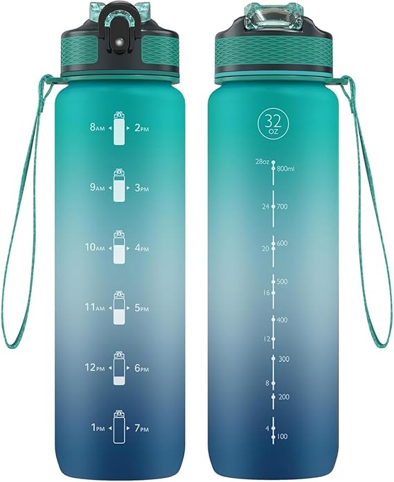 1L Sports Water Bottle with Straw, BPA-Free Tritan Leakproof for Gym | Drinks Bottle,1 Litre Water Bottles Time Markings,32Oz Water Bottle for School,Cycling,Running