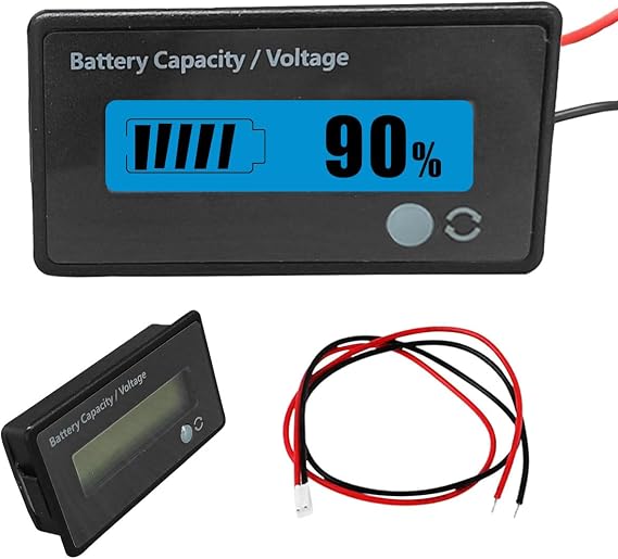 12V 24V 36V 48V Car Battery Meter, Lead-Acid Lithium-ion Battery Capacity Voltage Meter with Alarm, Battery Indicator with LCD Display, Voltmeter Tester Gauge Monitor for Golf Cart, Car (Blue)