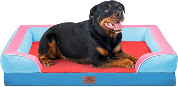 Comfort Expression 超大型犬用整形外科犬用ベッド 45x35インチ、防水エッグクレートフォームXLペットベッド、取り外し可能なボルスター付き、洗えるカバー&滑り止め底付き犬用ソファ、アトランタ