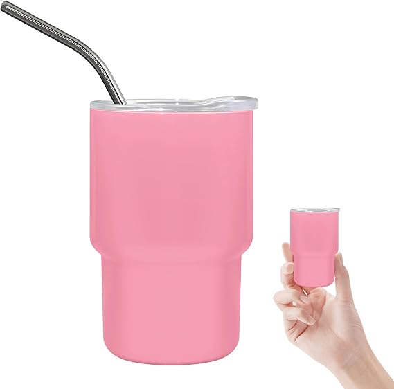 3oz Mini Tumbler Shot Glass with Straw and Lid,Sublimation Shot Glasses Tumblers Stainless Steel Double Wall Vacuum Insulated Shot Glass for Party Wedding BarCocktail Coffee