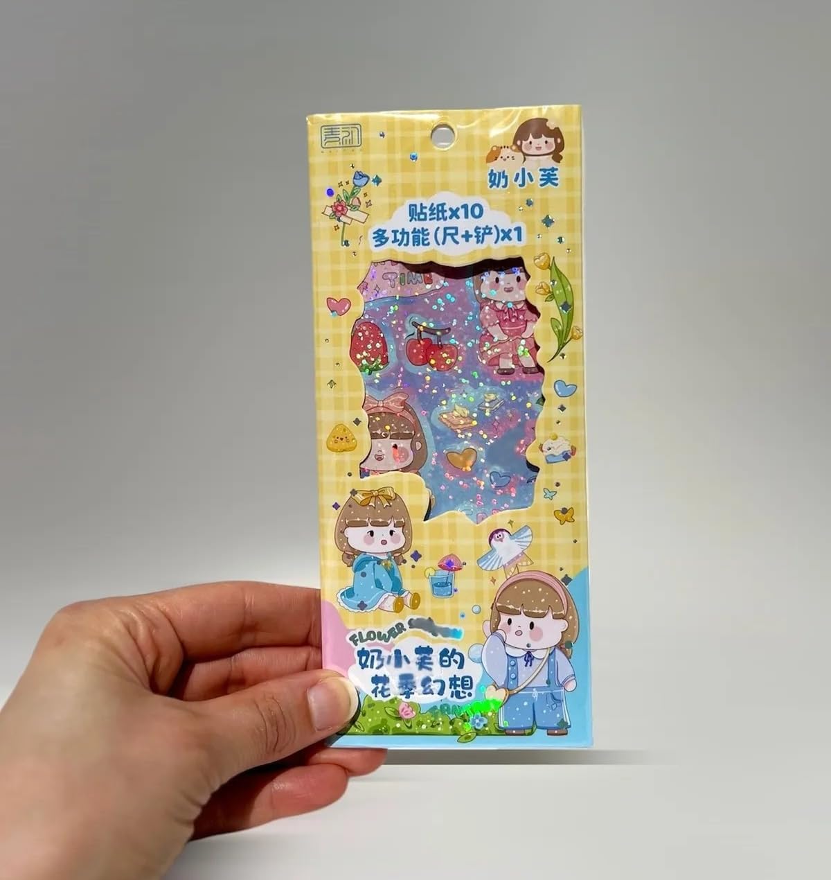 Sevimli Çiçek Temalı Dekoratif Sticker Seti, 10 Adet Yapışkanlı Etiket, Cetvel Hediyeli, Kawaii Tarz