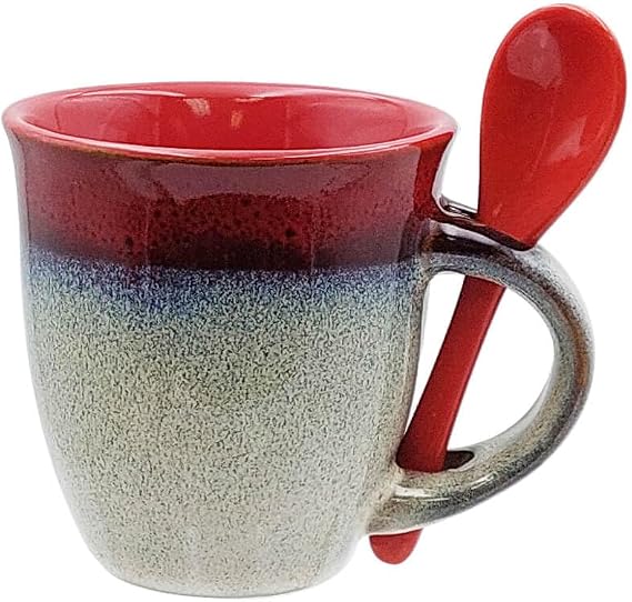 Rockin Gear Mini Espresso Cups, Unique 5 oz Expresso Mugs with Handle, Small Ceramic Shots Coffee Mug & Spoon, Modern Demitasse Espresso Cup, Microwave Safe (1, Red)