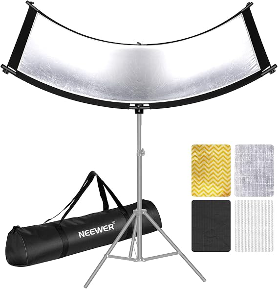 Neewer Clamshell Light Reflector Diffuser with Carrying Bag, 3918/100x45cm Photography Curved Lighting Reflector for Photo Studio Photography, Black/White/Gold/Silver Colors (Stand Not Included)