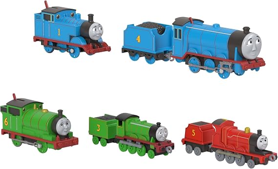 Thomas & Friends Toy Trains by Fisher-Price, 2 Large Die-Cast Engines & 3 Motorized Trains with Classic Characters, Includes Playmat, JHF10
