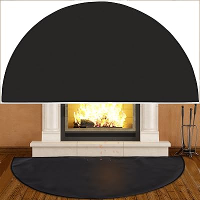Aulock Fireproof Fireplace Mat, 48 × 27 4-Layer Thickened Fire Resistant Pad, Half Round Silicone and Fiberglass Fire Retardant Hearth Pad Protect Floor from Sparks Embers