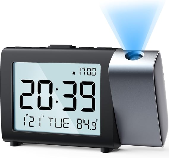 Projection Alarm Clock for Bedroom, Digital Clock with Snooze, Weekend Mode