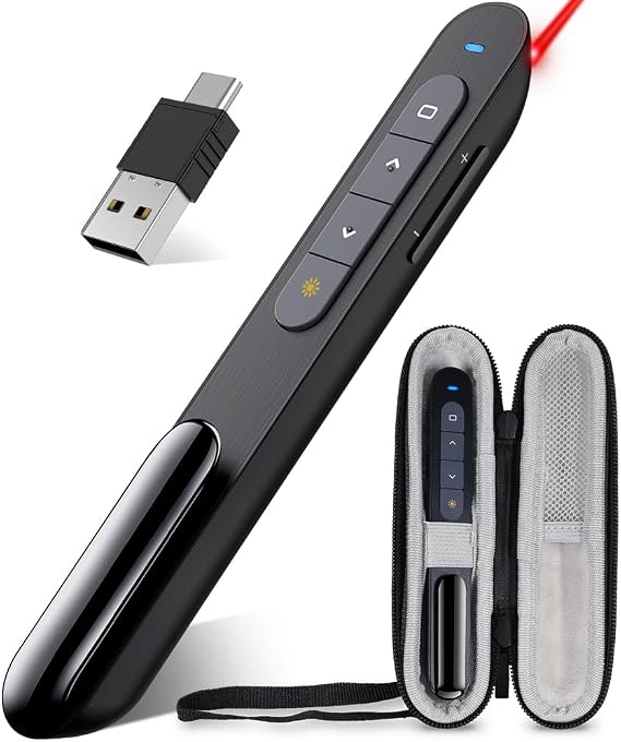 DinoFire Presentation Clicker with Case, Wireless Presenter Remote Powerpoint Clicker Storage Proective Bag