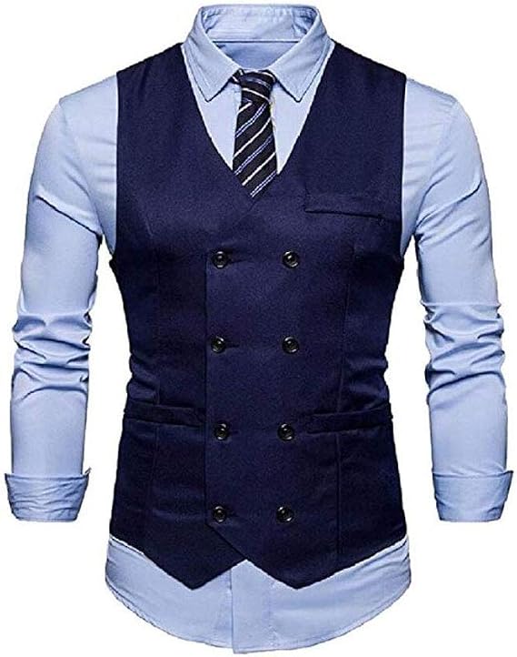 Men's Double Breasted White Waistcoat Slim Fit Suits Vest Business Dress Vests