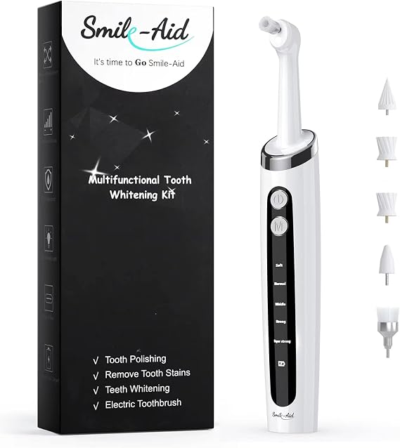 Tooth Polisher, Smile-Aid Multifunctional Replacement Head Teeth Whitening Kit, Better Whitening Effect Than Electric Toothbrush, USB Charging, Waterproof