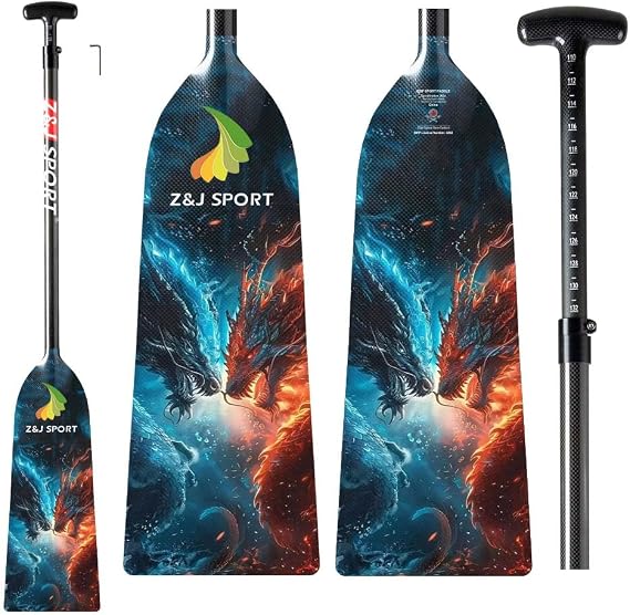Z&J SPORT Adjustable Dragon Boat Paddle, IDBF Approved Carbon Fiber Paddle, Dragon Graphic Paddle with Adjuster for Dragon Boat Race with Adjustable T Handle
