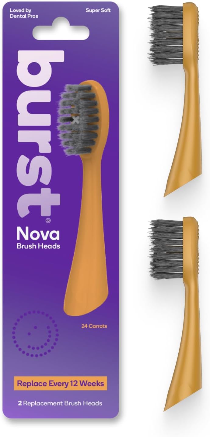 BURST Replacement Heads for Nova Sonic Toothbrush Orange | Super-Soft Bristles Reduce Risk of Abrasion & Irritation | Tapered Ends Reach Below The Gumline | for a Whiter, Brighter Smile