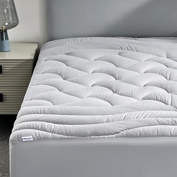 SLEEP ZONE Cooling Mattress Topper Twin XL for College Dorm, Premium Zoned Quilted Mattress Pad, Fitted Mattress Protector Cover Washable, Deep Pocket 8-21 inch, Silver Grey, Twin XL