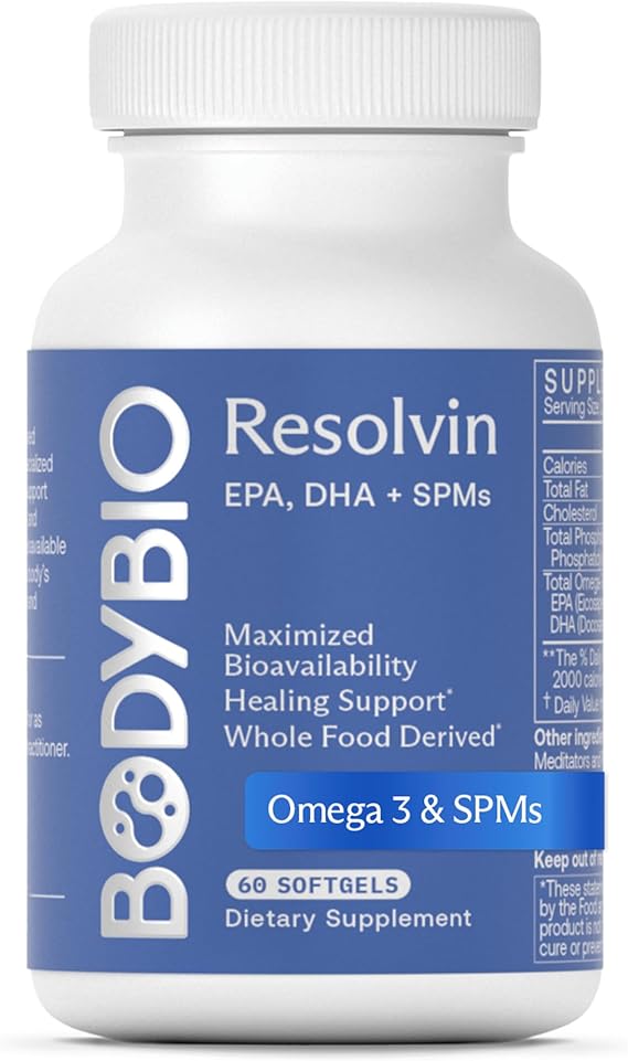 BodyBio Resolvin - Specialized Pro-resolving Mediators SPMs with Herring Caviar Extract - Support Healthy Inflammation Response, Skin Repair, Joint Comfort & Brain Health 60 Softgels