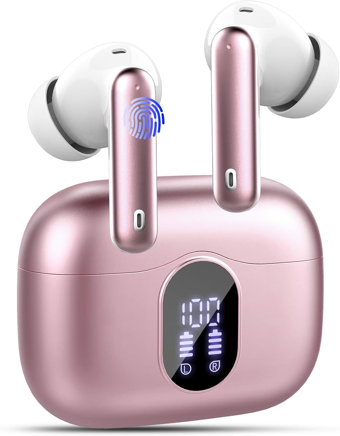 Wireless Earbuds,Bluetooth 5.3 Headphones In Ear with 4 ENC Noise Cancelling Mic,LED Display 2024 Bluetooth Earbuds Mini Deep Bass Stereo Sound,36H Playtime,Wireless Earphones IP7 Waterproof, Pink