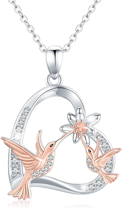 Sterling Silver Flower Bird Necklace - Animal Pendant Cross Bird Heart Flower Hummingbird Jewelry for Women