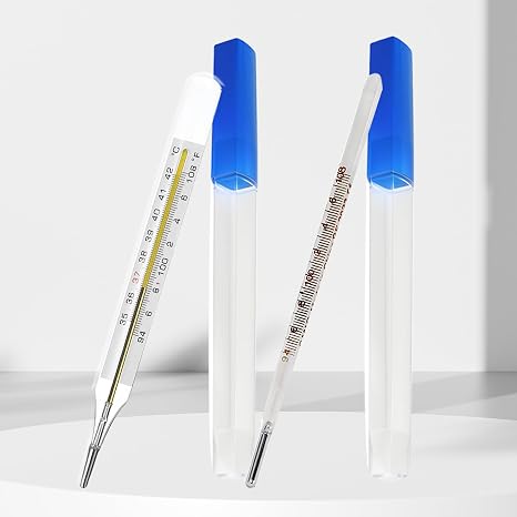 F &C Oral Thermometer for Adults and Kids 2PCS - Glass Thermometer for Rectal Temperature - Accurate Easy Reading - AiBi TECH