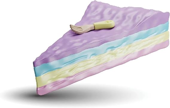 Taba Jelly Squishies Rainbow Cake - FuFu Squeeze Figure with Custom Decorations - Stretchy Sticky Desktop Novelty Collectible with Reusable Storage Pouch