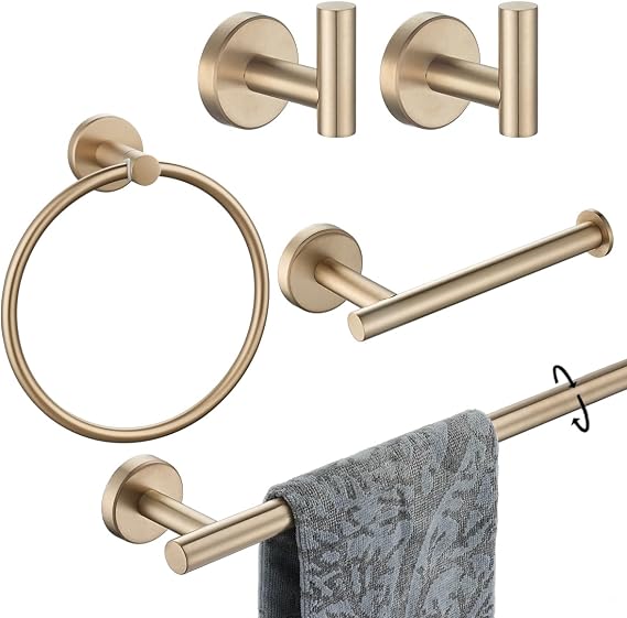 JQK Bathroom Hardware Set Champagne Bronze, 5-Piece Bath Accessories Set Wall Mount Includes 24 in Towel Bar, Towel Ring, Toilet Paper Holder, 2 Towel Hooks, BAS125-CB