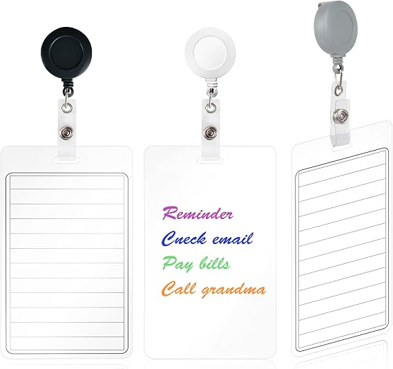 3 Pieces 3*5 Erasable Notepad Badge with Retractable Badge Reel or Clip Dry-Erase Notepad Pocket Sized Erasable Notepad (Retractable)