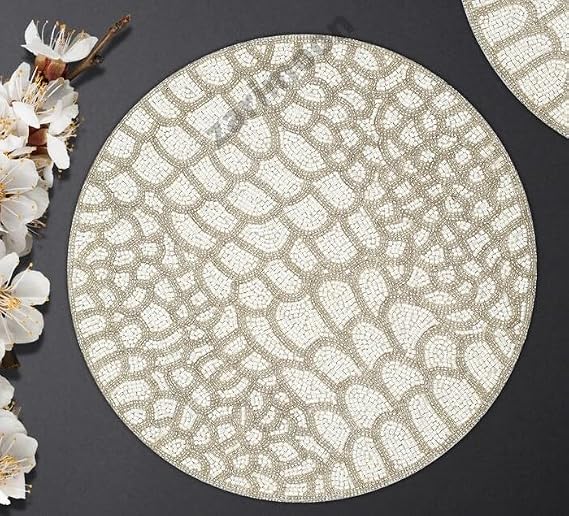 Set of 2 White Handmade Beaded placemat, sequinces Beaded Charger, Beaded Table mat, Round mat, Gift for her, Embroidered Decorative placemat ZARIMOON