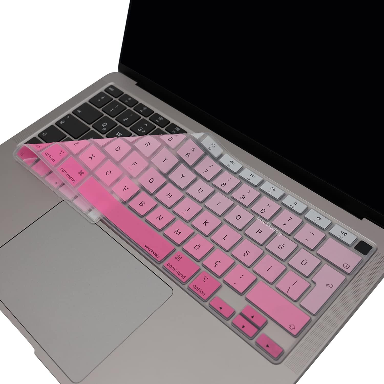 McStorey MacBook Air Klavye Koruyucu Ultra İnce A2337 A2179 M1 Çip Uyumlu Türkçe Q Silikon Yıkanabilir Koruyucu Stiker Film Pembe