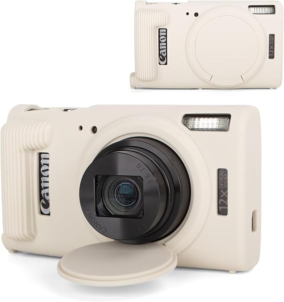 kinokoo Case for Canon IXUS 285 HS, Soft Silicone Protection Cover Fit for Canon IXUS 285 HS/IXUS 285 HS A Camera with Detachable Lens Cap, Anti-Slip&Scratch-Resistant, Easy to Carry - Off White