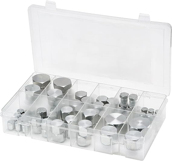 VEVOR 72 PCS JIC Hydraulic Fittings, Heavy Duty Master Industrial Hydraulic Cap and Plug, Hose Tube and Pipe Fitting Kit Cap and Plug Kit Precision Threading in 37 Dash Sizes 4 6 8 10 12 16